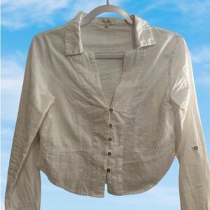 Love Notes Crop Buttoned Notched Collar Top